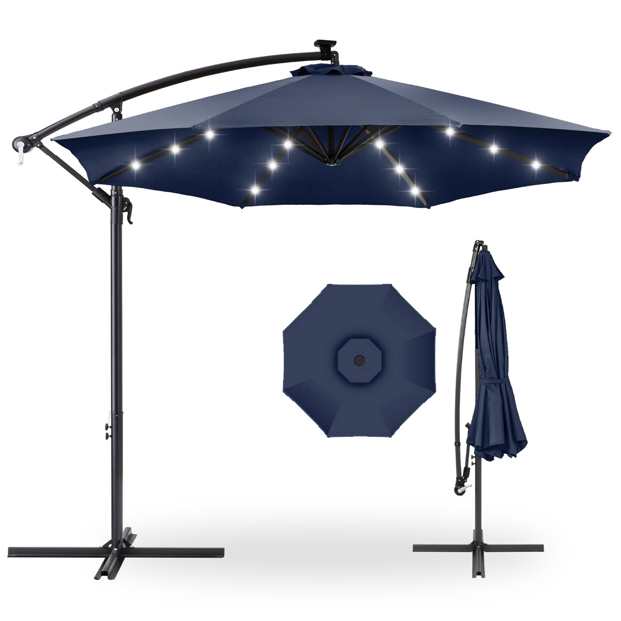 Best Choice Products 10ft Solar LED Offset Hanging Outdoor Market Patio Umbrella w/ Adjustable Tilt